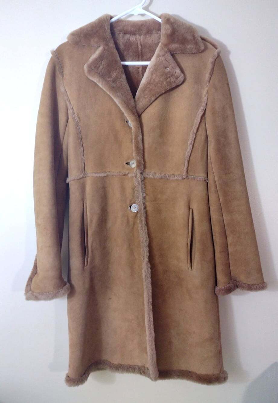Searle Women's Camel Tan Shearling Suede Fur Jacket Coat Size 0 , #SC